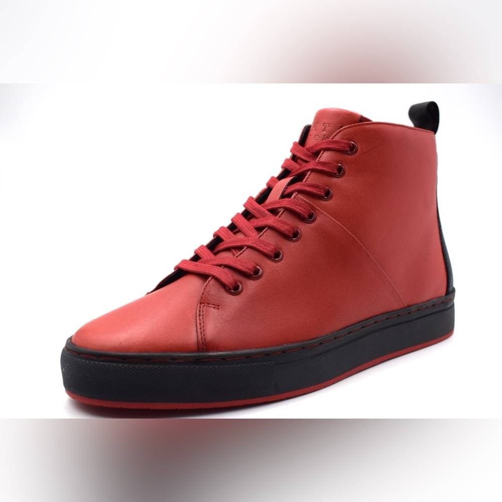Frances, Nekta Footwear, Designer Sneakers, Leather Sneakers, Stitched RED